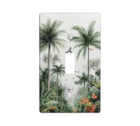 Plaque de couverture d'interrupteur de palmier tropical, design vintage jungle verte pour décoration d'intérieur, plaque murale, taille standard, idéal pour le salon à bascule simple