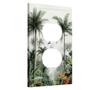 Plaque de couverture d'interrupteur de palmier tropical, design vintage jungle verte pour décoration d'intérieur, plaque murale, taille standard, idéale pour le salon prise duplex simple