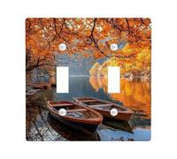 Plaque de couverture d'interrupteur de scène de lac d'automne, feuilles d'automne orange et bateaux pour décoration d'intérieur, plaques murales thermoplastiques, taille standard double à bascule