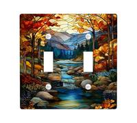 Plaque de couverture d'interrupteur de scène de montagne d'automne, paysage d'automne éclairé avec rivière, accents muraux décoratifs, taille standard double bascule