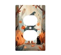 Plaque de couverture d'interrupteur de sorcière d'Halloween, motif citrouille orange et chat, plaques murales décoratives en thermoplastique, taille standard pour décoration d'automne, prise duplex