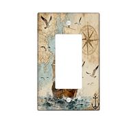 Plaque de couverture d'interrupteur décorative vintage avec 1 interrupteur à bascule unique, carte au trésor de l'océan, plaque électrique cool pour chambre à coucher