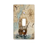 Plaque de couverture d'interrupteur décorative vintage pour interrupteur à bascule unique, carte au trésor de l'océan, plaque électrique cool pour chambre à coucher