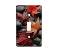 Plaque de couverture d'interrupteur en feuille d'érable d'automne - Feuilles rouges vives sur galets - Plaques murales thermoplastiques - Taille standard