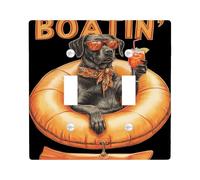 Plaque de couverture d'interrupteur en forme de chien de bateau d'été, laboratoire noir amusant avec flotteur de natation orange, décoration de maison de plage, plaques murales thermoplastiques