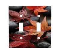 Plaque de couverture d'interrupteur en forme de feuille d'érable d'automne, feuilles rouges vives sur galets, plaques murales thermoplastiques, taille standard double à bascule