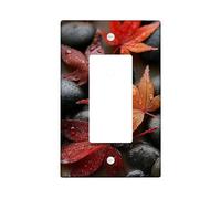 Plaque de couverture d'interrupteur en forme de feuille d'érable d'automne, feuilles rouges vives sur galets, plaques murales thermoplastiques, taille standard simple à bascule