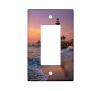 Plaque de couverture d'interrupteur en forme de phare côtier, scène de plage coucher de soleil pour décoration d'intérieur, plaques murales thermoplastiques, taille standard à bascule simple
