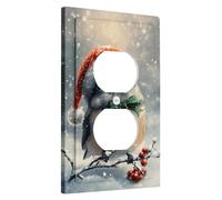 Plaque de couverture d'interrupteur en forme d'oiseau d'hiver, mésange mignonne avec chapeau de Père Noël pour Noël, décoration murale de vacances pour la maison, la salle de bain, prise duplex simple