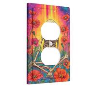 Plaque de couverture d'interrupteur floral squelette, squelette d'esprit coloré avec coquelicots pour décoration d'Halloween, plaques murales thermoplastiques, prise duplex simple de taille standard