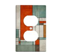 Plaque de couverture d'interrupteur géométrique moderne, orange et bleu sarcelle, art abstrait pour décoration d'intérieur, plaques murales thermoplastiques, prise duplex simple de taille standard