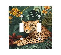 Plaque de couverture d'interrupteur motif léopard tropical, motif jungle florale verte pour décoration d'intérieur, thermoplastique écologique, taille standard, double bascule