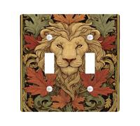 Plaque de couverture d'interrupteur motif lion d'automne, tons de terre chauds pour accents saisonniers, plaque murale thermoplastique, taille standard double à bascule