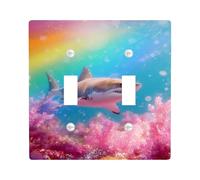 Plaque de couverture d'interrupteur océanique en forme de requin océanique, scène sous-marine vibrante avec corail et arc-en-ciel, décoration d'intérieur colorée pour le thème de la plage, plaque