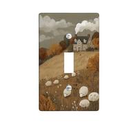 Plaque de couverture d'interrupteur paysage d'automne, tons de terre chauds avec design confortable de chalet et de mouton, plaque murale thermoplastique, taille standard à bascule simple