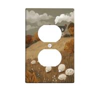 Plaque de couverture d'interrupteur paysage d'automne, tons de terre chauds avec design confortable de chalet et de mouton, plaque murale thermoplastique, prise duplex simple de taille standard