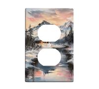 Plaque de couverture d'interrupteur paysage d'hiver, couvercles de sortie, montagnes enneigées et cabine, plaques murales thermoplastiques, prise duplex simple de taille standard