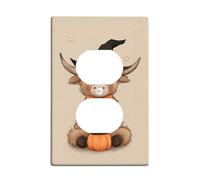 Plaque de couverture d'interrupteur pour interrupteur Halloween vache Highland beige avec citrouille, plaques murales thermoplastiques, prise duplex simple de taille standard