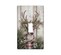 Plaque de couverture d'interrupteur rustique en forme de cerf - Verdure de vacances avec baies rouges - Plaques murales thermoplastiques - Bascule simple de taille standard