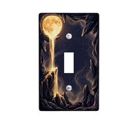 Plaque de couverture d'interrupteur simple en forme de lune, roches en cascade mystiques fantaisie, en plastique doré, taille standard, pour maison, salon, nouvel appartement (simple)