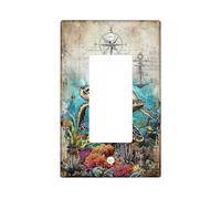 Plaque de couverture d'interrupteur tortue de mer tropicale, décoration côtière bleu océan pour la plage, plaque murale thermoplastique, taille standard simple à bascule