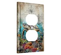 Plaque de couverture d'interrupteur tortue de mer tropicale, décoration côtière bleu océan pour la plage, plaque murale thermoplastique, prise duplex simple de taille standard