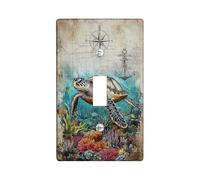Plaque de couverture d'interrupteur tortue de mer tropicale, décoration côtière bleu océan pour la plage, plaque murale thermoplastique, taille standard simple à bascule