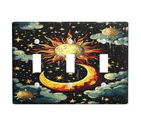 Plaque de couverture pour interrupteur céleste, ciel nocturne avec motif soleil et lune, décoration cosmique fantaisie pour la maison, plaques murales en thermoplastique de taille standard, triple