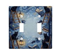 Plaque de couverture pour interrupteur double en forme de chat - En plastique bleu nuit - Taille standard - Pour maison, salon, chambre à coucher, salle de bain