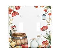 Plaque de couverture pour interrupteur double pour interrupteur de cuisine, ressort rustique, tonneau de printemps, en plastique vert, taille standard, plaques d'interrupteur mural pour maison, salon