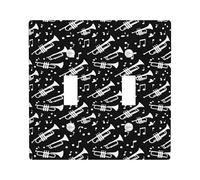 Plaque de couverture pour interrupteur double trompette, notes de musique contemporaine, fond noir N/A en plastique noir, taille standard, plaques d'interrupteurs muraux pour nouvel appartement