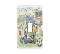Plaque de couverture pour interrupteur mural en forme de chat - Trophée sportif et ludique - Ballon de football - En plastique bleu - Taille standard - Pour maison, salon, nouvel appartement (simple)