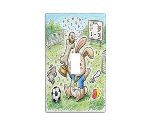 Plaque de couverture pour interrupteur mural en forme de lapin - Trophée sportif et ludique - Ballon de football - En plastique vert - Taille standard - Pour salon, chambre à coucher, maison et bureau