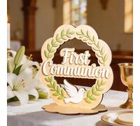 Plaque de croix en bois pour décoration de table, "Première Sainte Communion Que Dieu Bénisse Foi Espoir Amour", convient pour la communion catholique chrétienne, cérémonie de baptême bois
