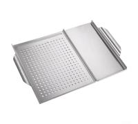 Plaque de cuisson 2 en 1 en acier inoxydable pour barbecue, légumes et poissons avec design perforé pour une cuisson uniforme et un nettoyage facile Argenté 30,7 x 45 cm