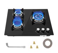 Plaque de cuisson à gaz 3 brûleurs 60 cm verre encastrable avec sécurité thermocouple, puissance totale 7750 W, convient au gaz naturel/propane 30/50 mbar