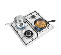Plaque de cuisson à gaz 4 brûleurs en acier inoxydable, gaz naturel et butane Support pour casseroles en fonte, cuisinière à gaz encastrable, couleur argent, 550 x 470 mm