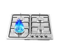 Plaque de cuisson à gaz 4 brûleurs encastrés en acier inoxydable avec grille en fonte, allumage bouton et sécurité thermocouple pour cuisine domestique professionnelle 58 x 50 cm