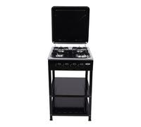 Plaque de cuisson à gaz, 4 feux, pour l'extérieur, le camping, en fer, avec allumage manuel et étagères, idéale pour camping-car, jardin et cuisine extérieure, 49 x 49 x 79 cm, noire