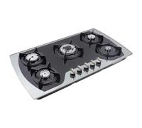 Plaque de cuisson à gaz 5 brûleurs avec grille en acier inoxydable et fonte - Puissance de 5 kW - Allumage par impulsion et arrêt de sécurité - Pour la maison/cuisine, compatible GPL/gaz naturel - 90