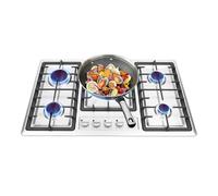 Plaque de cuisson à gaz 5 feux, 86 x 51 cm, encastrable - En acier inoxydable avec protection automatique de la flamme - Idéale pour rôtir, mijoter et braiser - Nettoyage facile