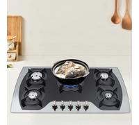 Plaque de Cuisson à Gaz 5 Feux en Verre - Encastrable 90 cm Avec Protection Thermique Automatique - Compatible Gaz Naturel (20 mbr) et Propane (30/50 mbr)