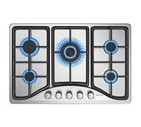 Plaque de Cuisson à Gaz 5 Feux Inox, Table de Cuisson Avec 5 brûleurs - Cuisinière Encastrable - Gaz Naturel/Propane/Butane (5 Brûleurs -Acier Inoxydable)