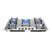 Plaque de cuisson à gaz, 5 feux, noire, 63 %, efficace, avec plaque en verre et réglage de la flamme, allumage électronique par impulsion, plaque de cuisson à gaz pour plusieurs plats, verre revêtu