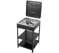 Plaque de cuisson à gaz à 4 flammes - Autonome - Allumage manuel - Réchaud à gaz naturel avec couvercle - Four de camping portable pour rôtis mélangés, pâtes et soupe - 49 x 49 x 79 cm