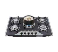 Plaque de cuisson à gaz à 5 flammes, avec vitrocéramique, protection anti-flamme automatique et allumage électronique, plaque en verre, facile à nettoyer, pour la maison, la cuisine, GPL, compatible