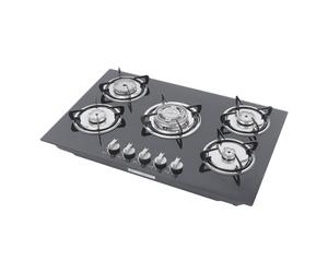 Plaque de cuisson à gaz à 5 lumières, encastrable, plaque à gaz, en verre trempé, pour usage domestique ou commercial dans les maisons ou les restaurants, 77 x 51 x 7 cm