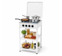 Plaque de cuisson à gaz autonome 4 feux avec couvercle amovible, pieds antidérapants, trous de dissipation de la chaleur, 49 x 49 x 79 cm, NG/LPG, réchaud à gaz, réchaud de camping pour camping