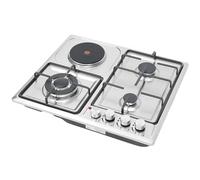 Plaque de cuisson à gaz avec 4 brûleurs, plaque de cuisson à gaz encastrable en acier inoxydable, 3 gaz + 1 électrique, protection contre les pannes de flamme, pour rôtir, cuire, mijoter, 58 x 50 x 9