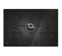 Candy Moderna Gas On Glass Plaque de cuisson à gaz 5 feux, verre trempé, brûleur à double couronne, grilles lavables au lave-vaisselle, axLxP 0,8 x 74,5 x 51 cm, noir - CVG74WTB